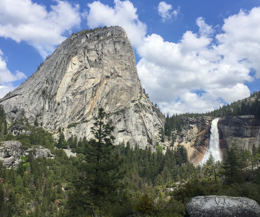 view of mountains and waterfalls in yosemite