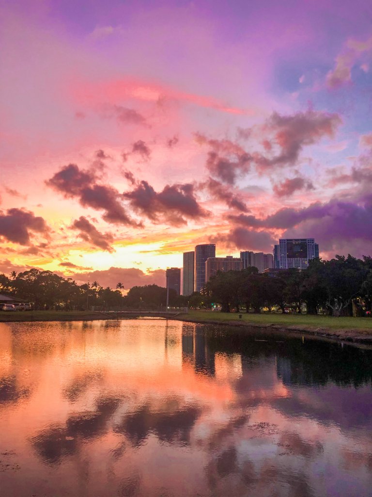 sunset over Ala Moana beach park