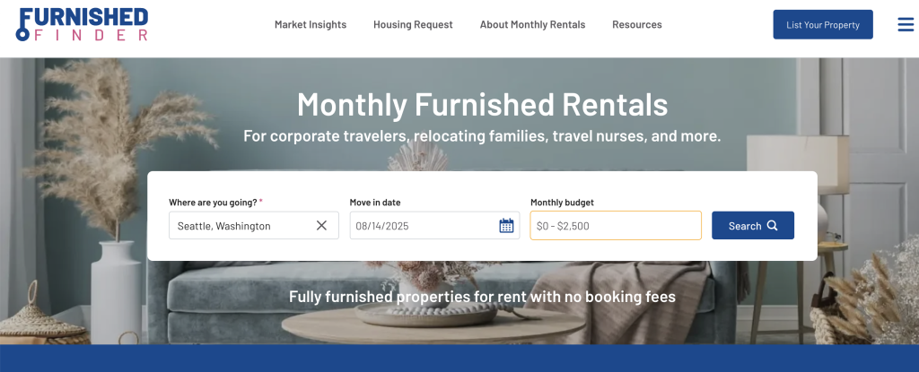 picture of the Furnished Finder website homepage