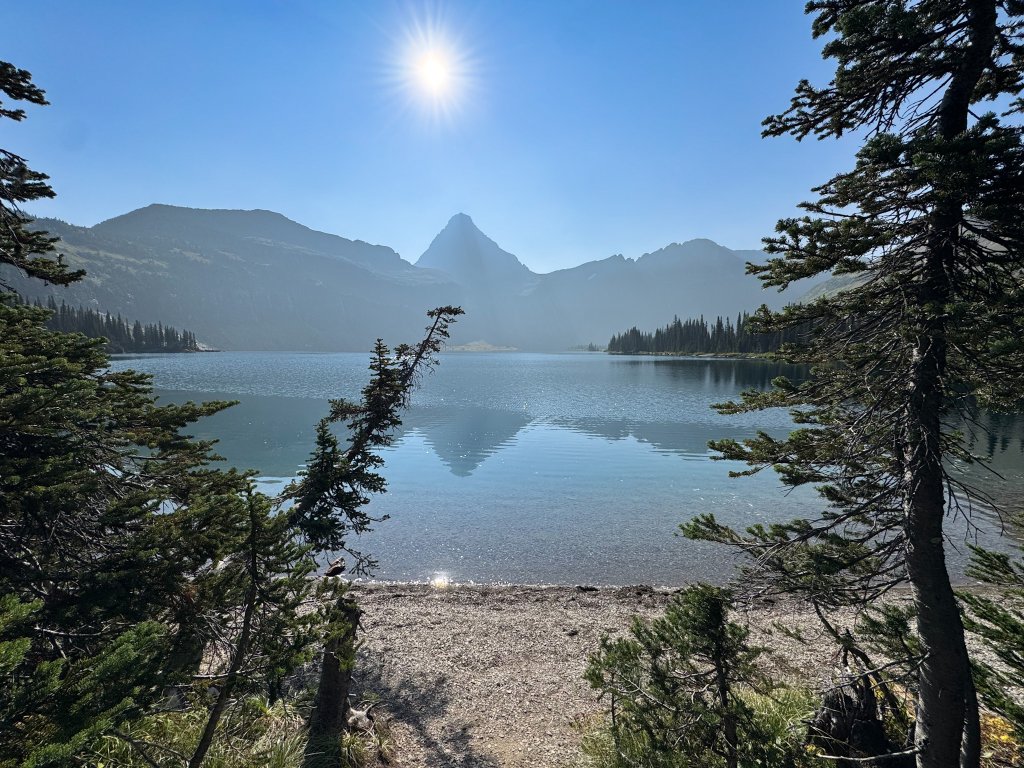 views of a lake with a run over it