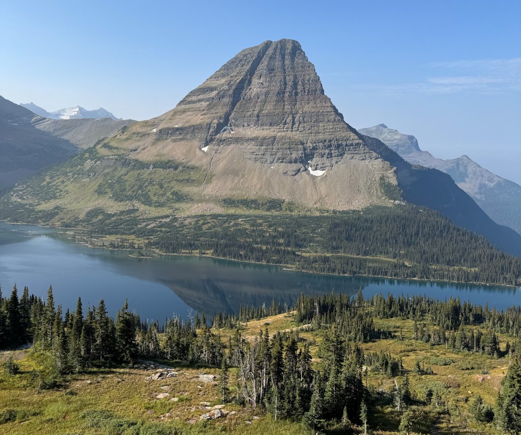 a view of a lake and a mountain