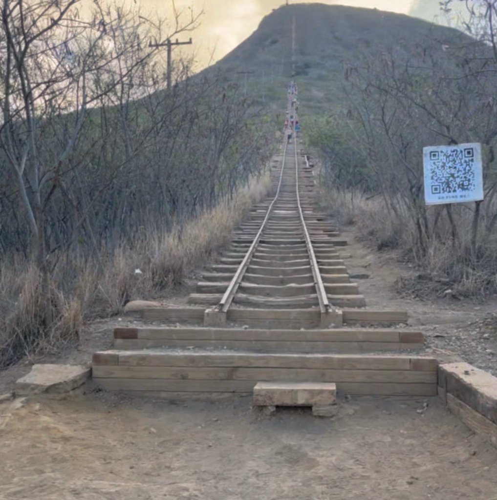 railroad ties going up a mountain