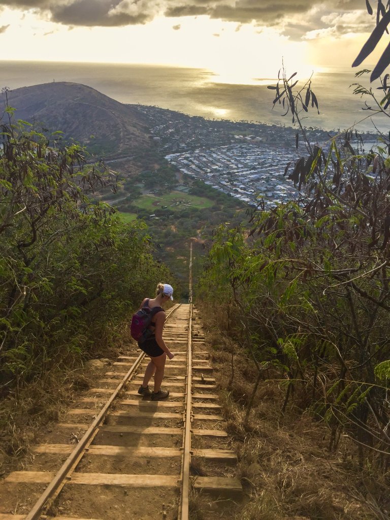 railroad tie steps going down a mountain