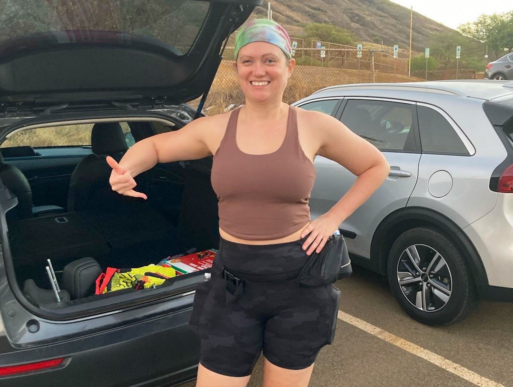 a woman wearing exercise clothes