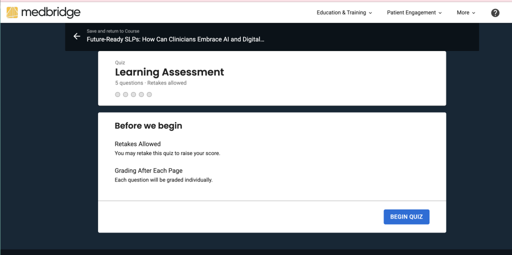 picture of a learning assessment from Medbridge website