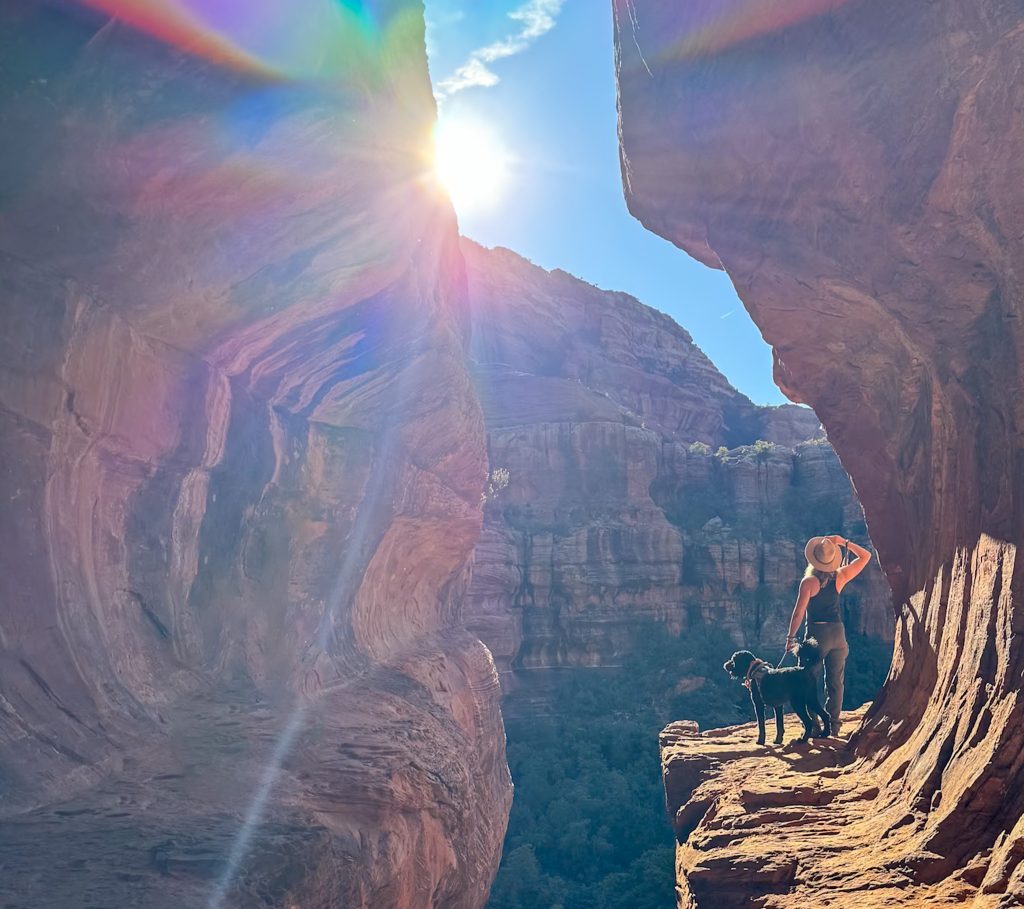 a woman in a cave