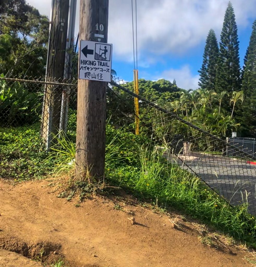a sign that says "hiking trail" with an arros