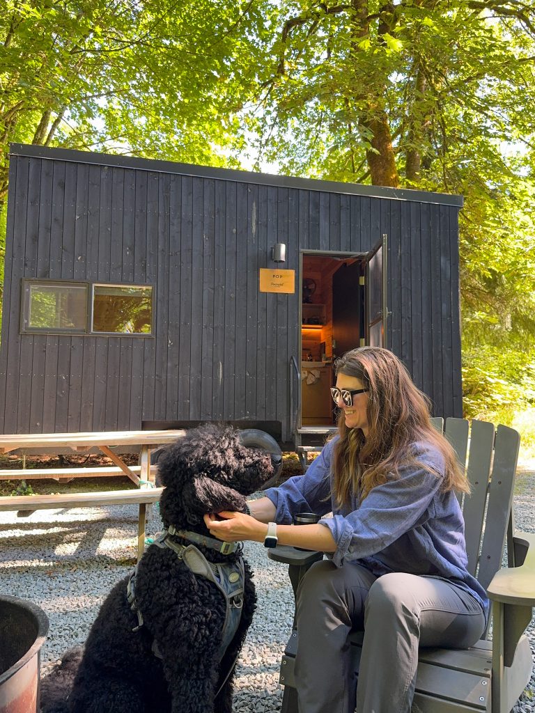 a woman and a dog